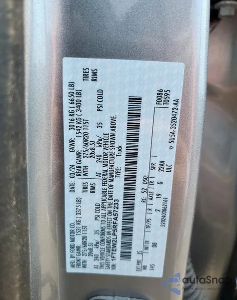 2024 Ford F150 Stx из США, поврежденный, VIN 1FTEW2LP5RFA57233